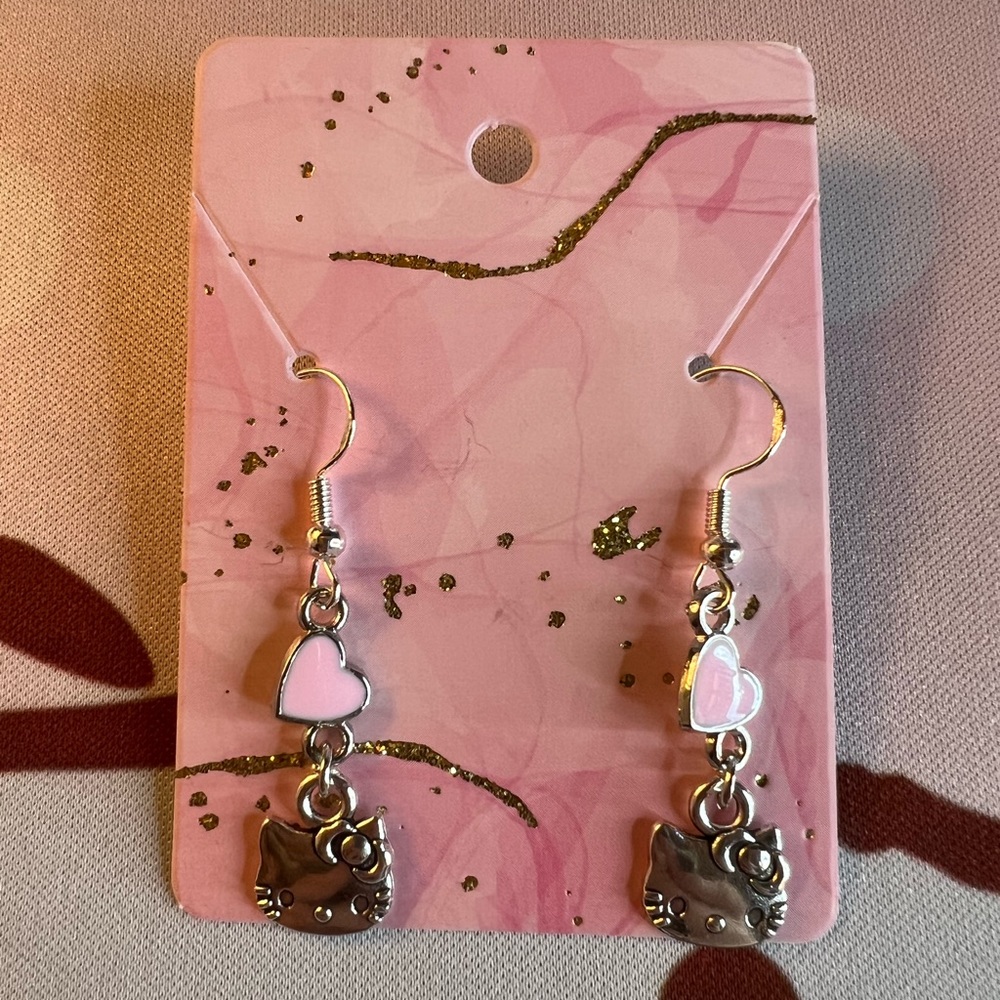 Delicate *pink heart* Hello Kitty earrings
